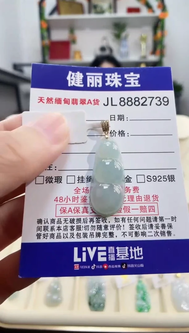 颈饰18K金镶嵌翡翠天然缅甸翡翠 富贵豆(一物一证)+银链