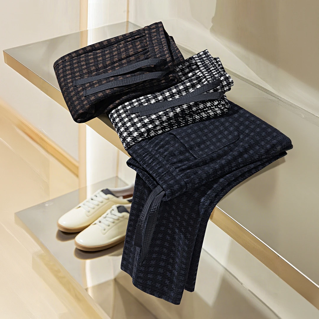 路茨梅帕秋冬英伦风复古加厚羊毛呢千鸟格子裤男士微阔直筒休闲裤