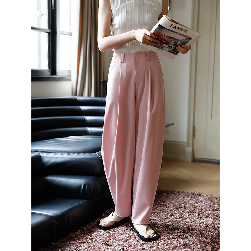 popchrio◆休闲香蕉裤慵懒风松紧高腰阔腿裤粉色宽松长裤子女夏