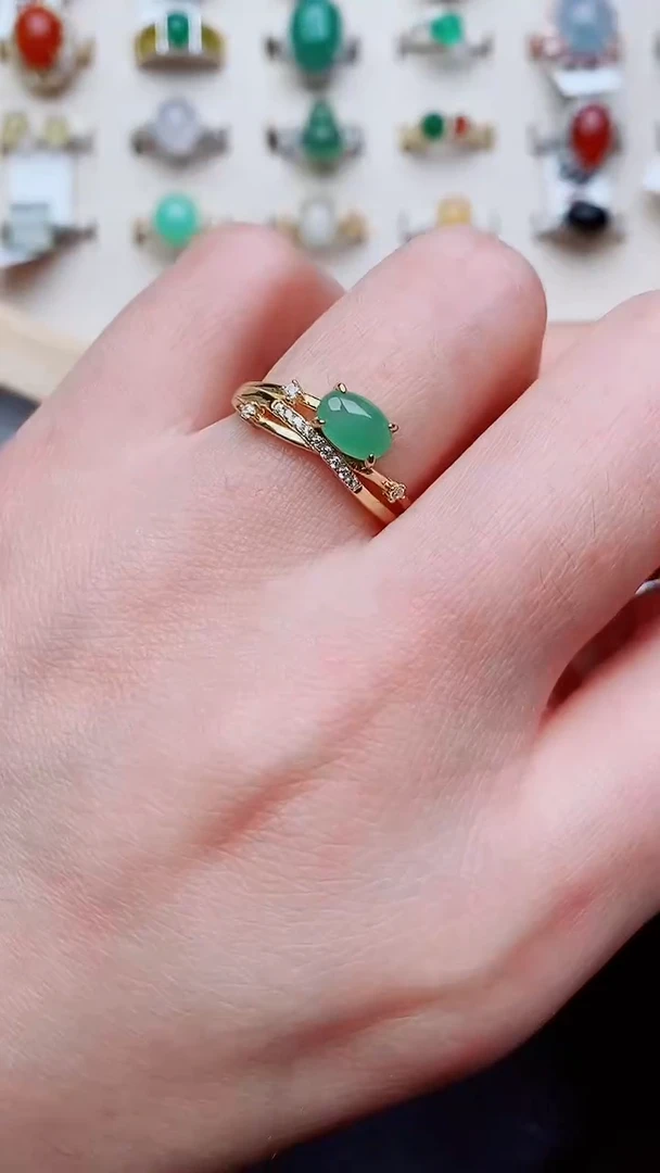 银S925镶嵌戒指翡翠...