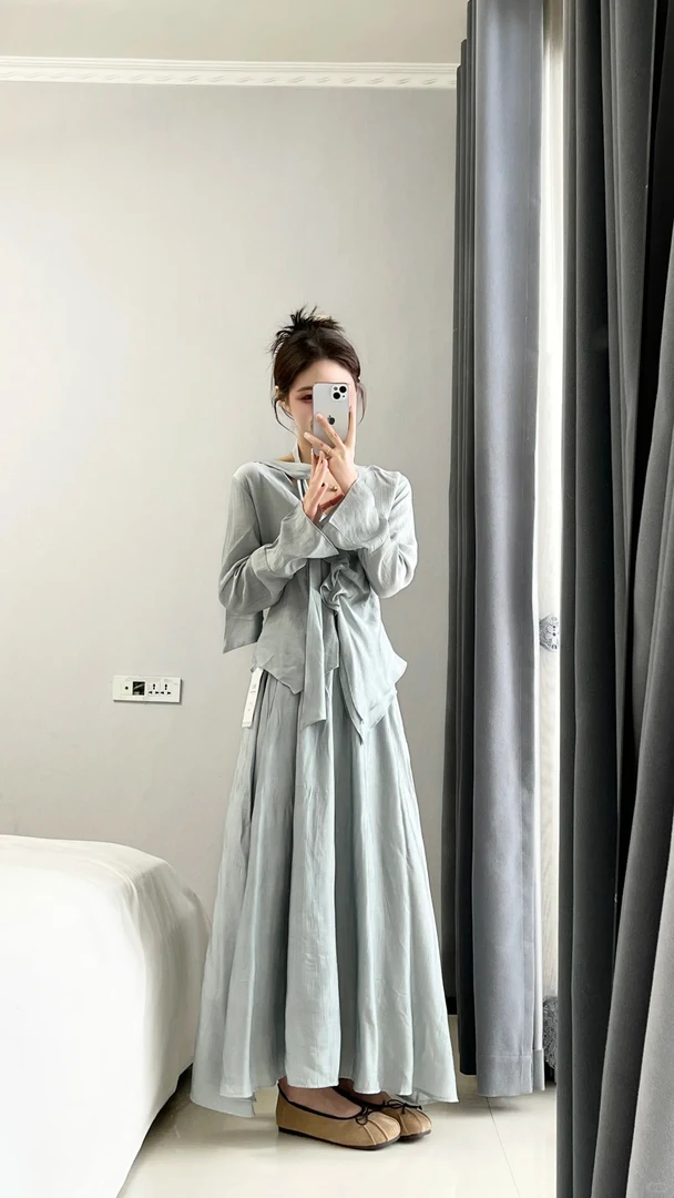 2025夏季新款法式气质荷叶边不规则雪纺小衫高腰半身长裙两件套装