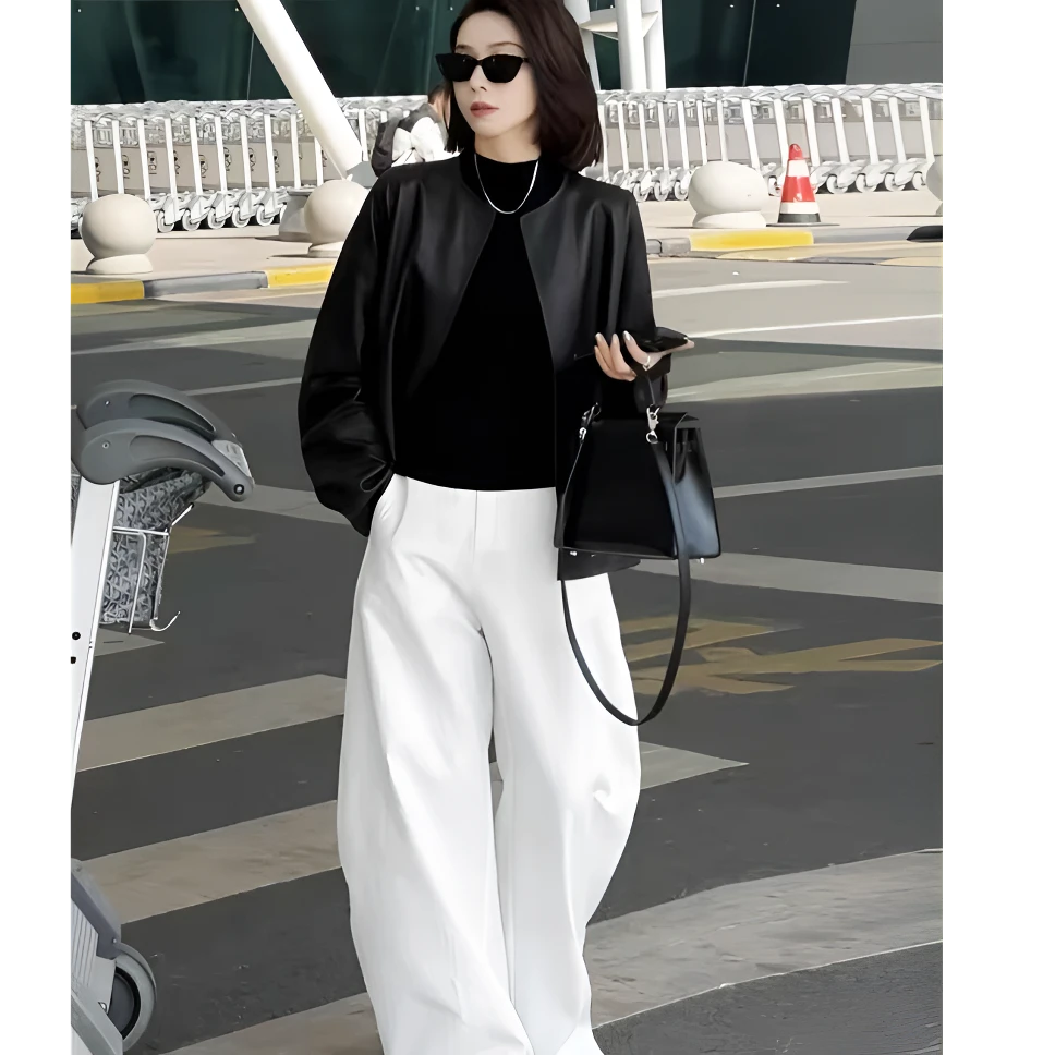 韩版时尚穿搭气质女装皮衣外套2025春装新款黑色显瘦百搭夹克上衣