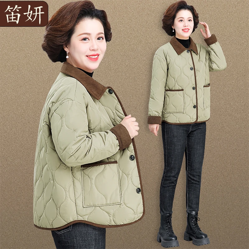 妈妈初冬夹棉外套2025新款中老年人女秋冬装棉衣薄款洋气羽绒棉服