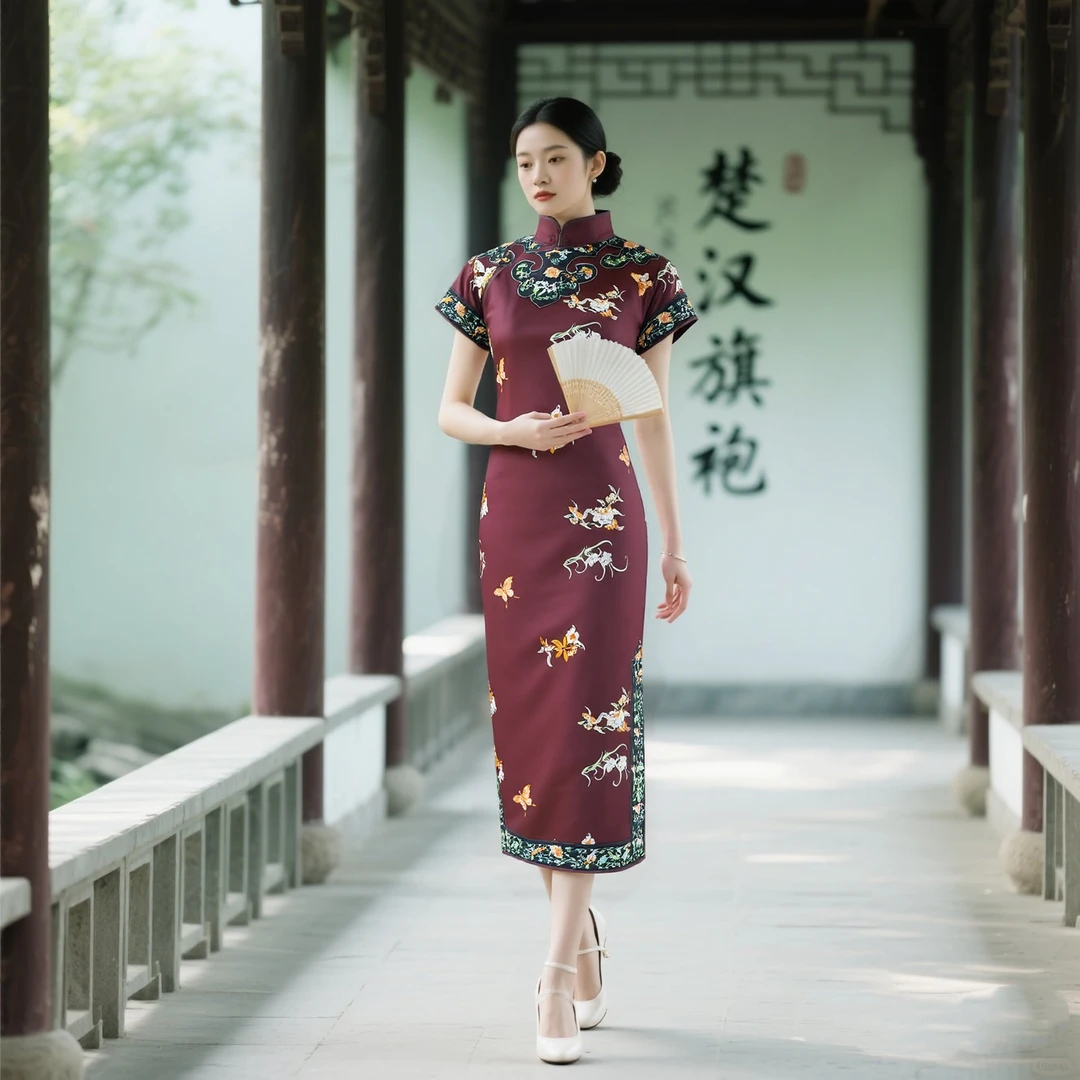 如意  楚汉旗袍京派古法手工全开襟旗袍重工刺绣新款130CM