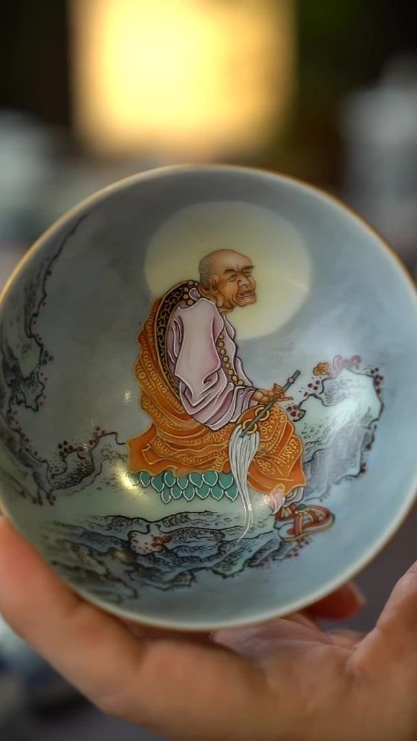 景德镇高端茶器手绘陶瓷茶具好物釉上罗汉陶瓷品茗杯单杯