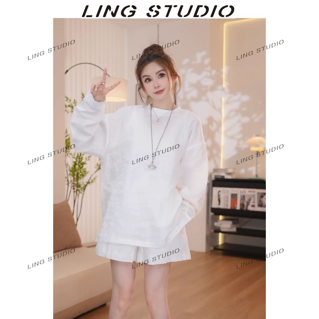 LING/STUDIO『高级慵懒』100%亚麻 2025春夏套头休闲套装5041509
