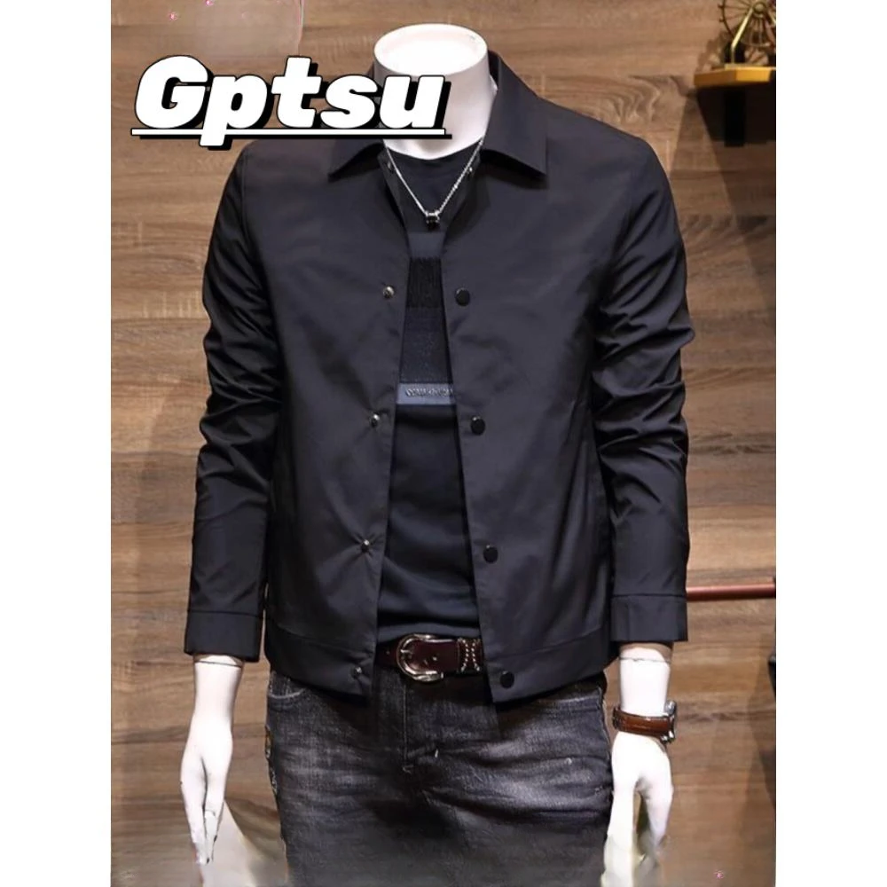 春秋季翻领男士薄款外套韩版潮流修身帅气夹克上衣2025新款茄克衫