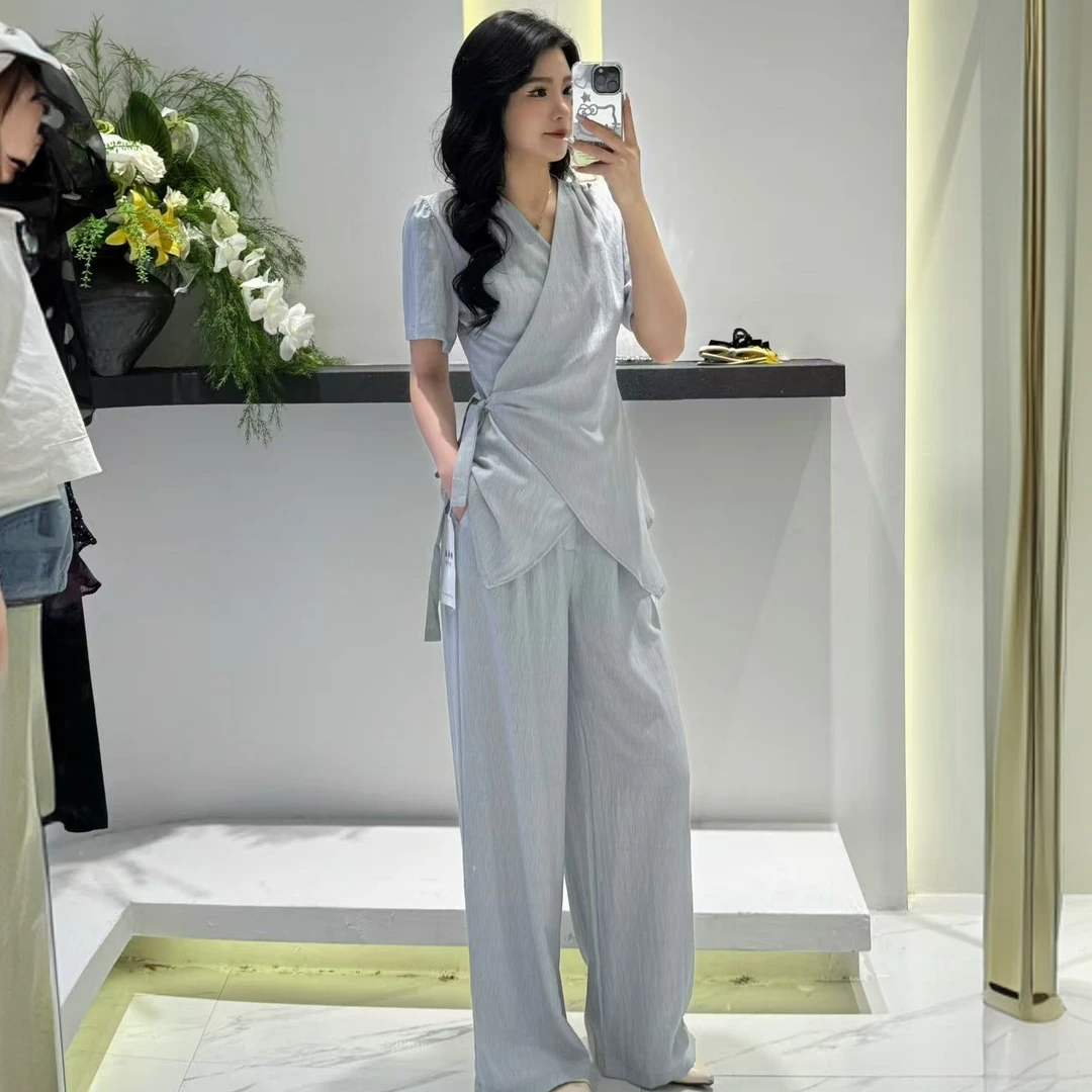 【格子家】时尚套装韩版简约通勤时尚夏季慵懒风法式显瘦727