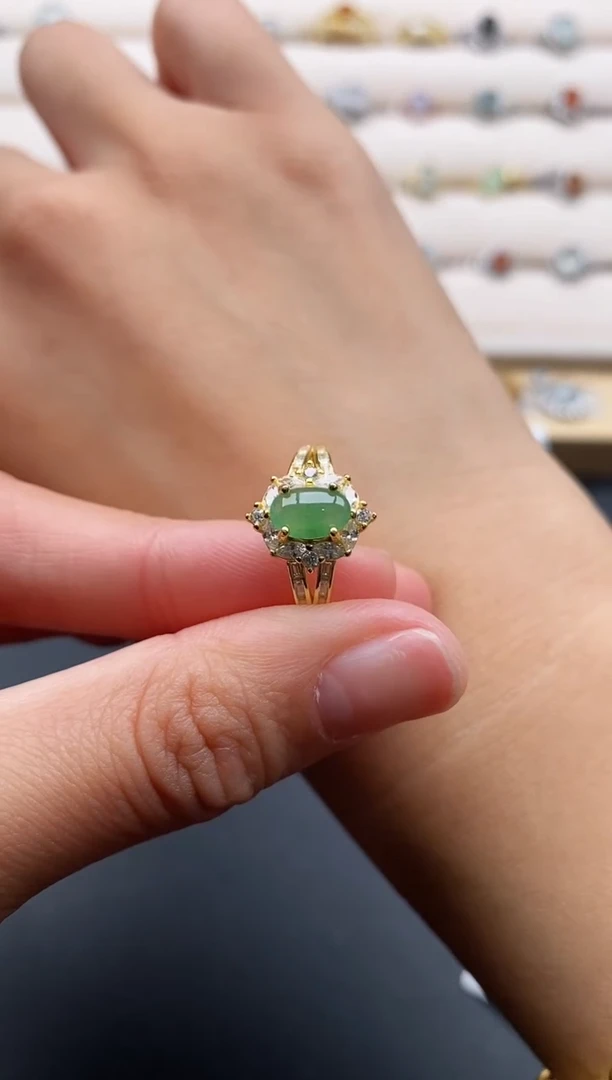 银S925镶嵌戒指翡翠44444444+9