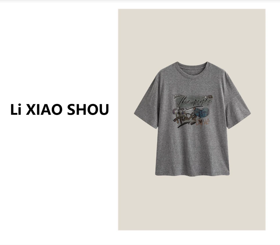 【李小瘦大码女装】短袖时尚女士卡通圆领百搭纯色高级T恤708D