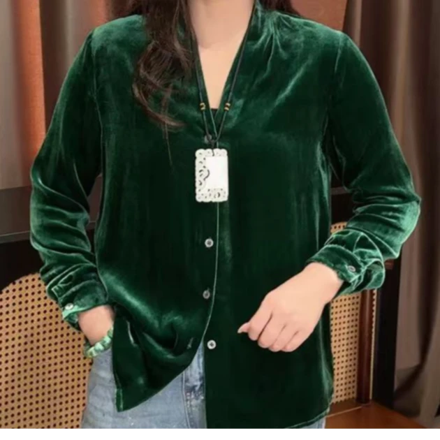 【正肩开衫】真丝丝绒净版显瘦正肩款V领衬衣