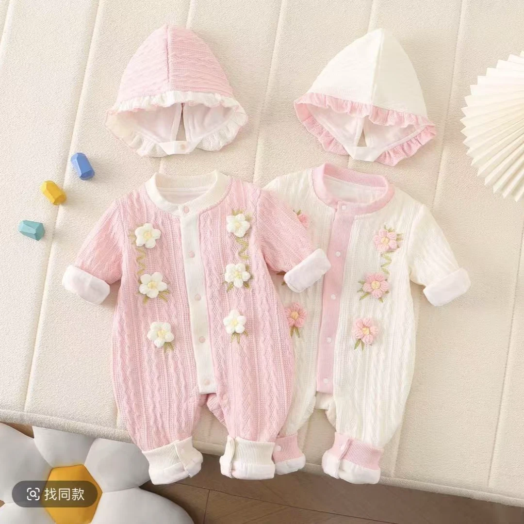婴儿连体衣春秋衣服宝宝长袖针织毛衣爬服满月新生儿公主哈衣