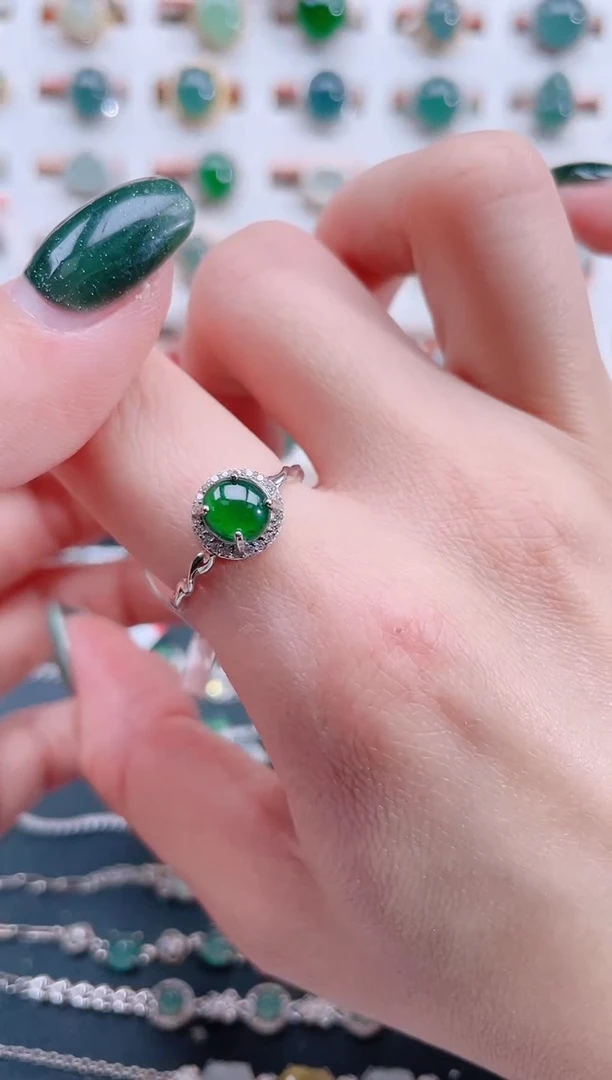 银S925镶嵌戒指翡翠天然翡翠