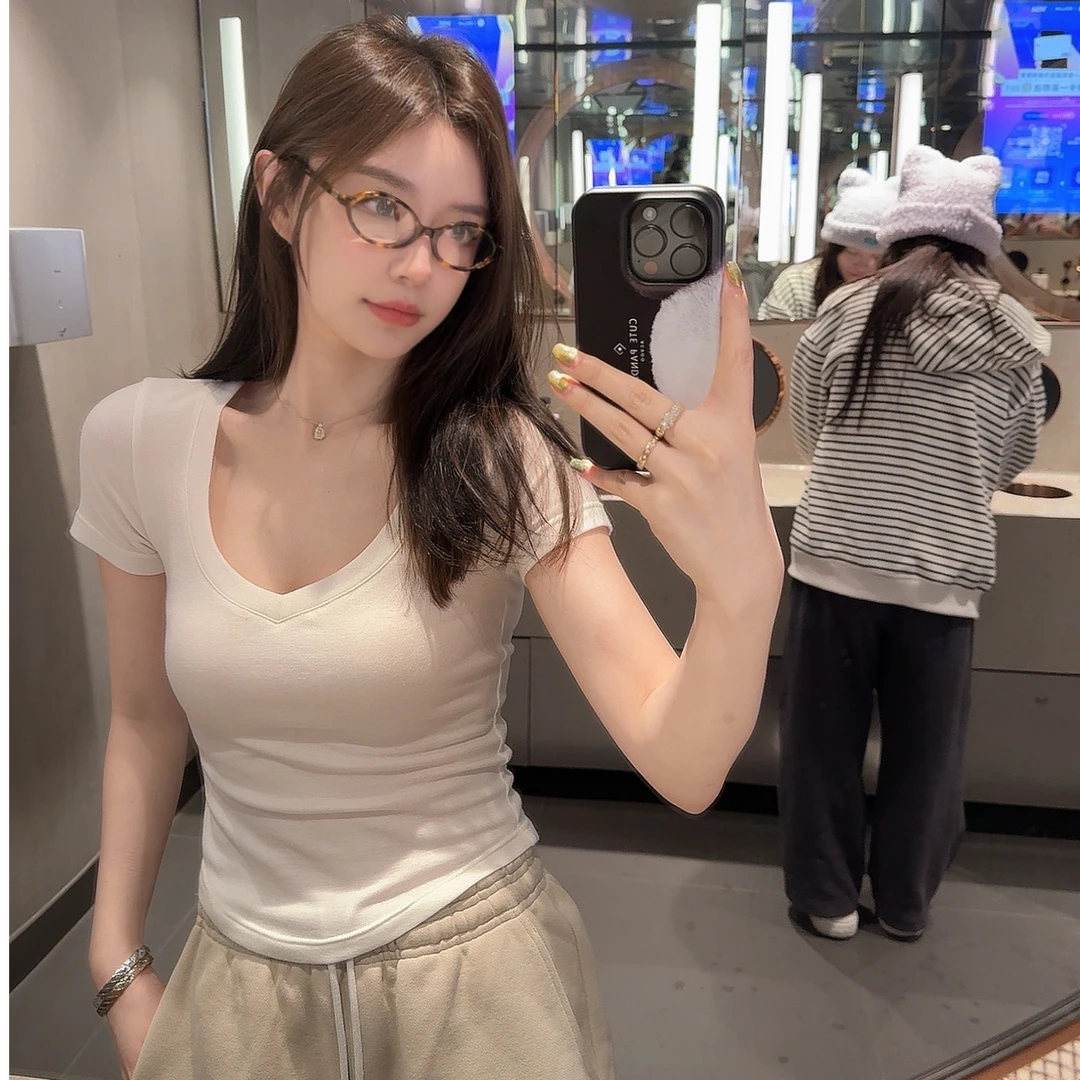 “纯欲大领T”醋酸/莱赛尔羊毛奢感细柔 纯欲大领子修身短袖