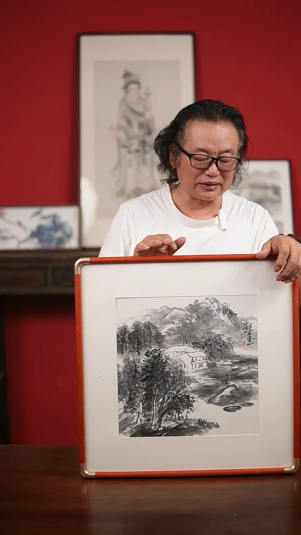 国画手写手绘-50*50实木框