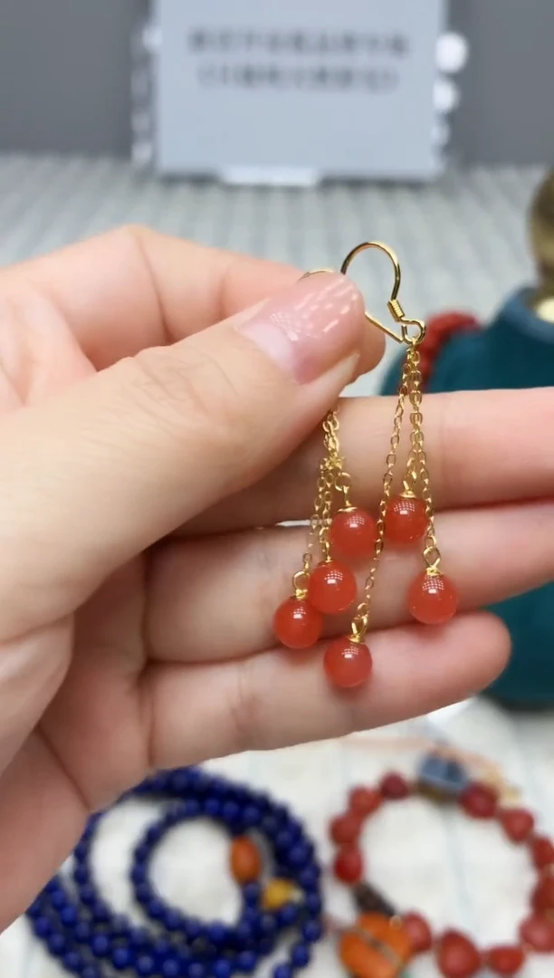 银S925镶嵌耳饰南红玛瑙017BJ1212产品一个（多样性）