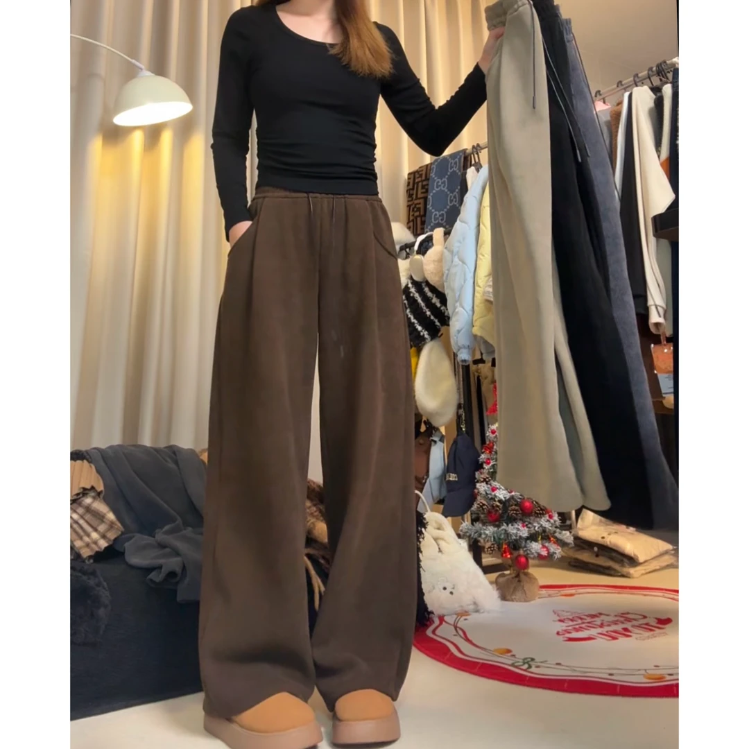 【加绒】欧棉绒阔腿裤秋冬直筒宽松垂感慵懒风休闲裤奥利绒