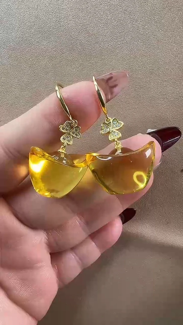 【闪购商品】琥珀耳饰未镶嵌耳环