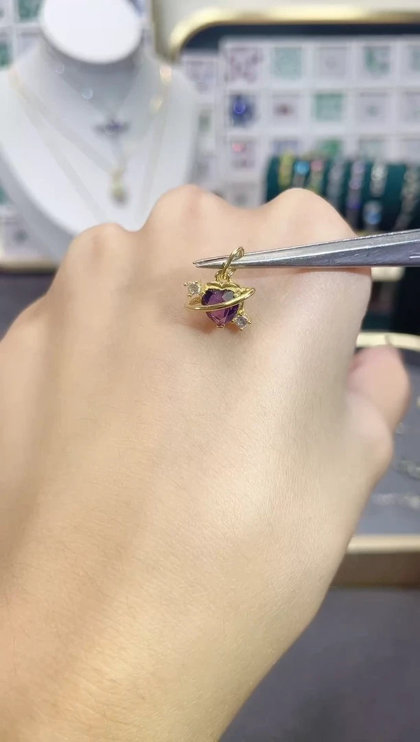 银S925镶嵌吊坠(不含链)紫晶s925银天然紫水晶吊坠