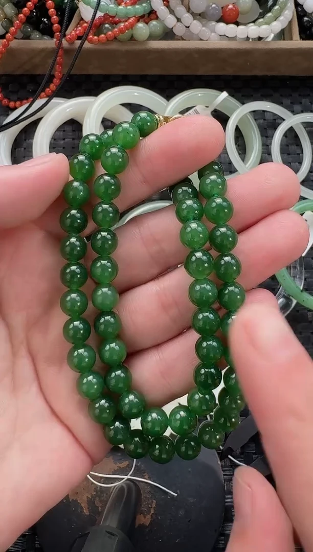 颈饰未镶嵌和田玉8mm碧玉女神链