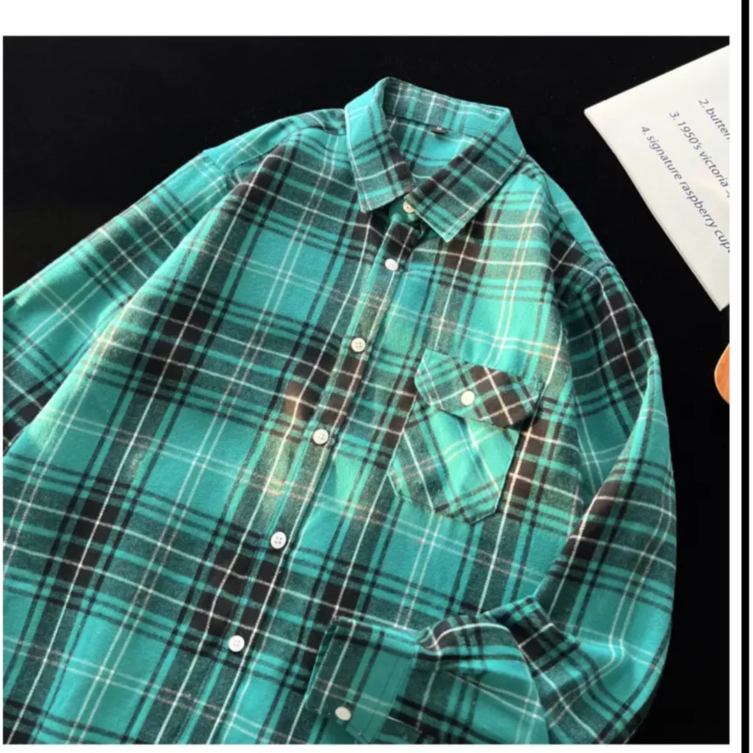 【C715】韩系经典百搭磨毛质感格子长袖衬衫