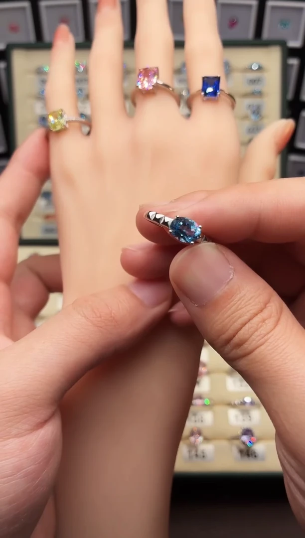 银S925镶嵌戒圈海蓝宝石00001