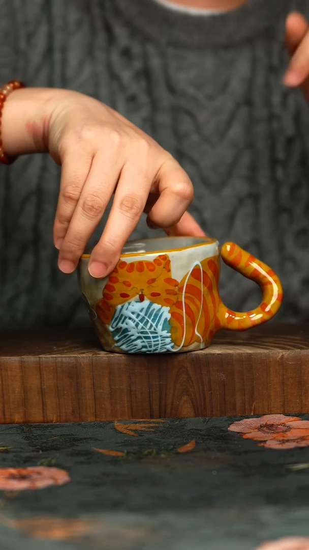 杯釉下彩手工手绘同款陶器