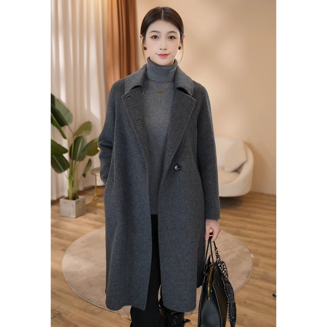 【曼贝】轻奢高级感双面100%澳毛大衣百搭毛呢外套8484256【思涵】