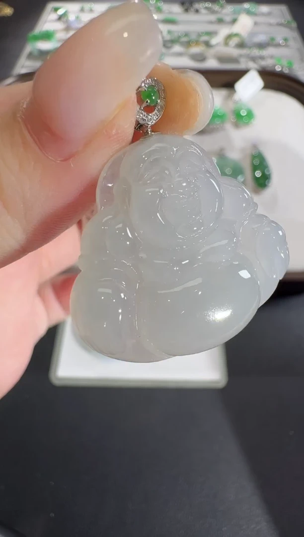 吊坠(不含链)18K金镶嵌翡翠【源头工厂】钻石镶嵌