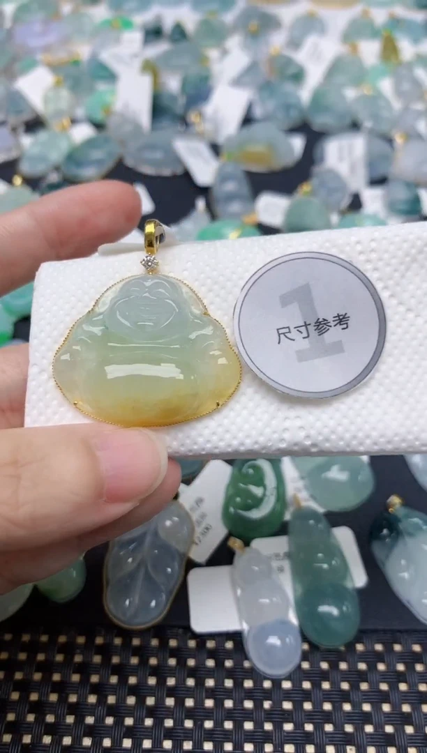 颈饰18K金镶嵌翡翠天然缅甸A货翡翠