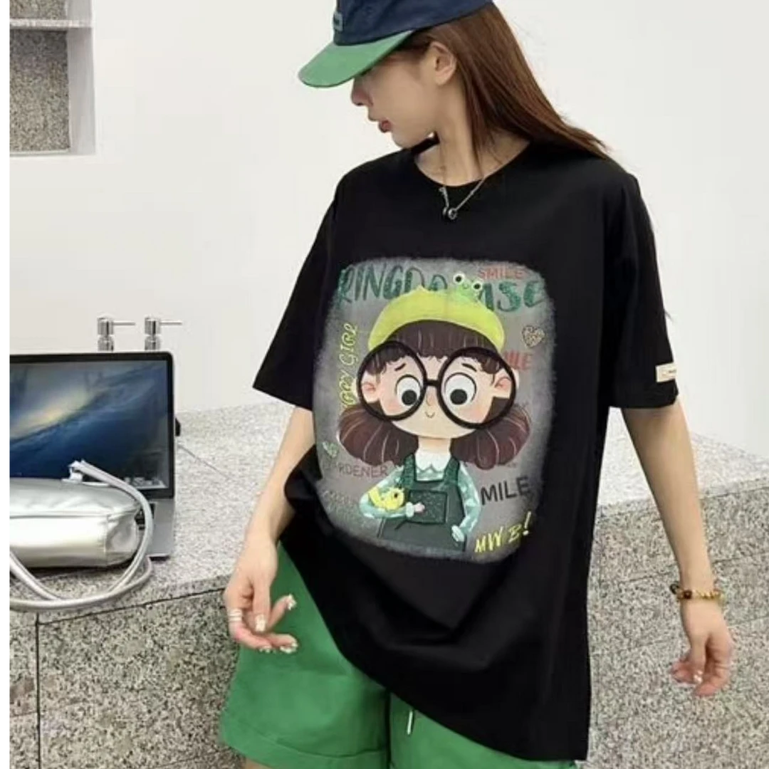 7999女款时尚眼镜女孩休闲百搭短袖T恤