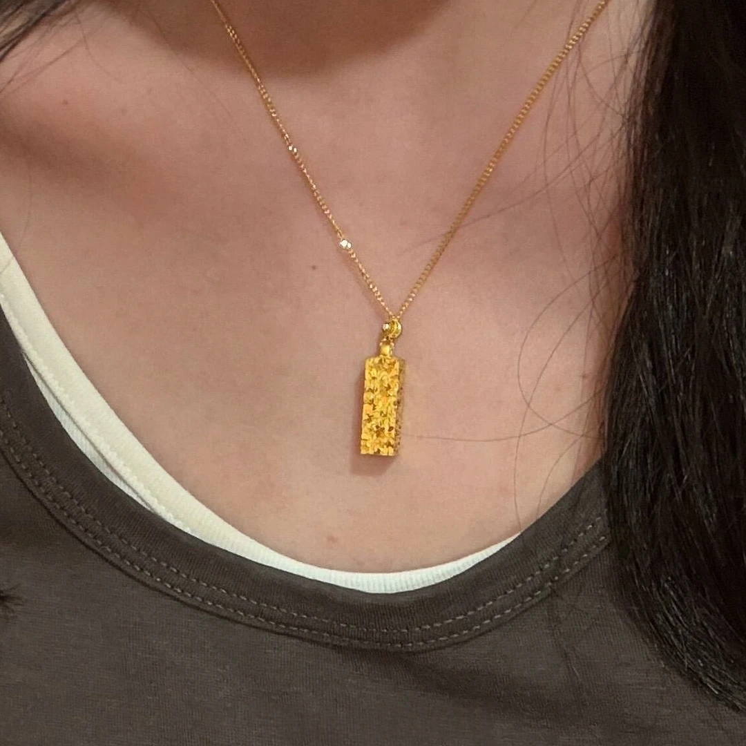 铜合金项链 爆闪碎冰冰金色方块项链女复古轻奢气质高级感毛衣链