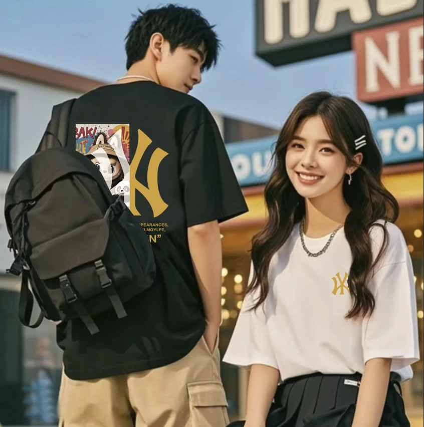 【小美人专属】男女同款夏季潮流时尚简约T恤-啦布布黑Y+草莓熊-82