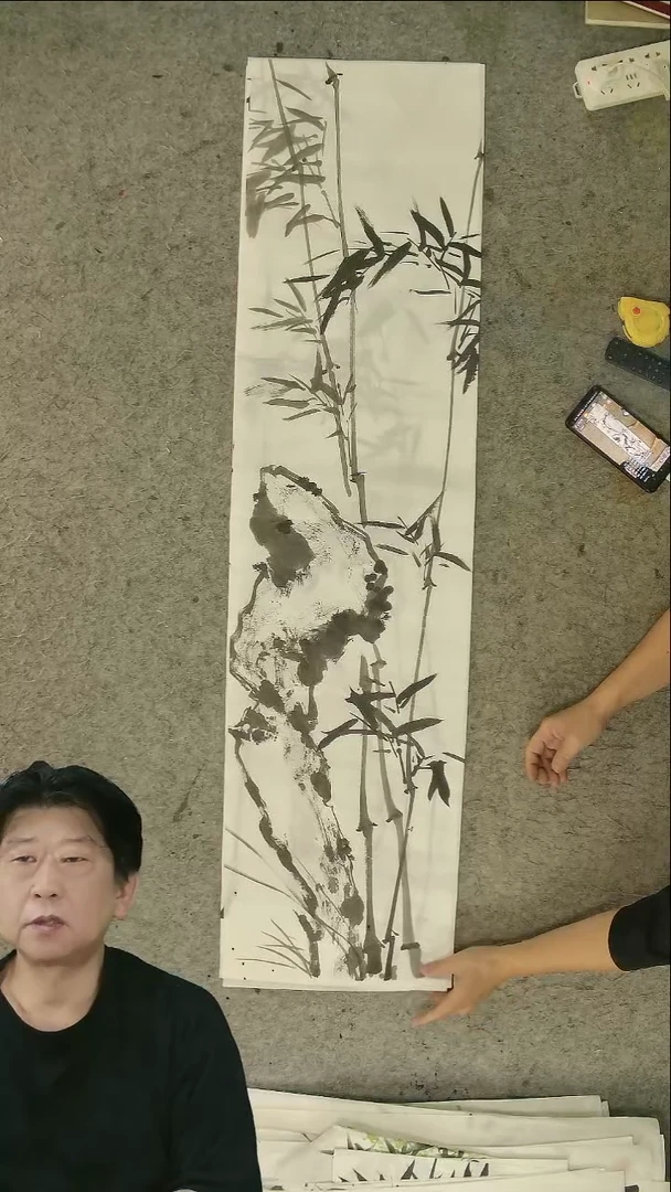 国画四尺对开  墨竹条屏 34*138cm