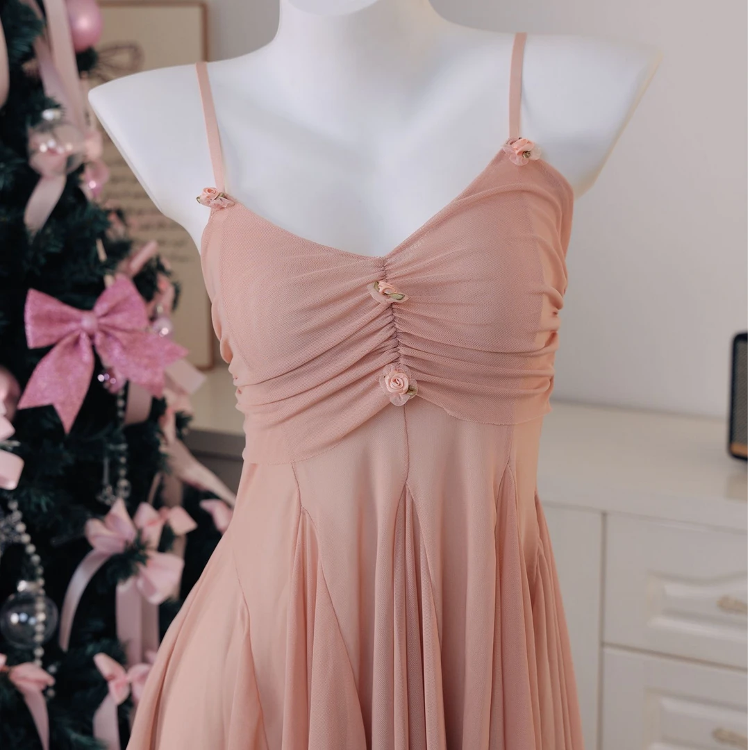 MissBird<粉玫瑰>纯欲清纯网纱多层吊带连衣裙