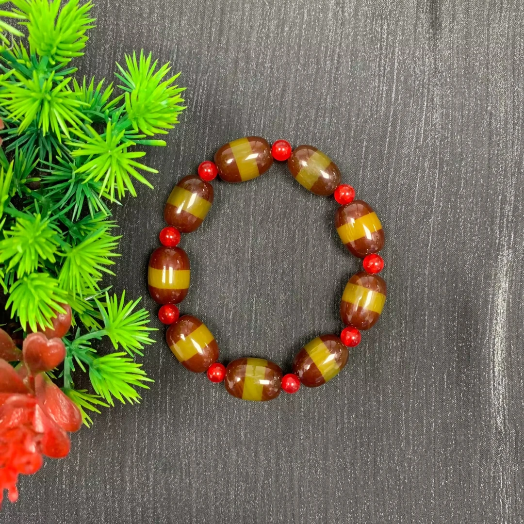 【福小满】TC14032福小满血离子桶珠带田黄手串(多样性发其一）