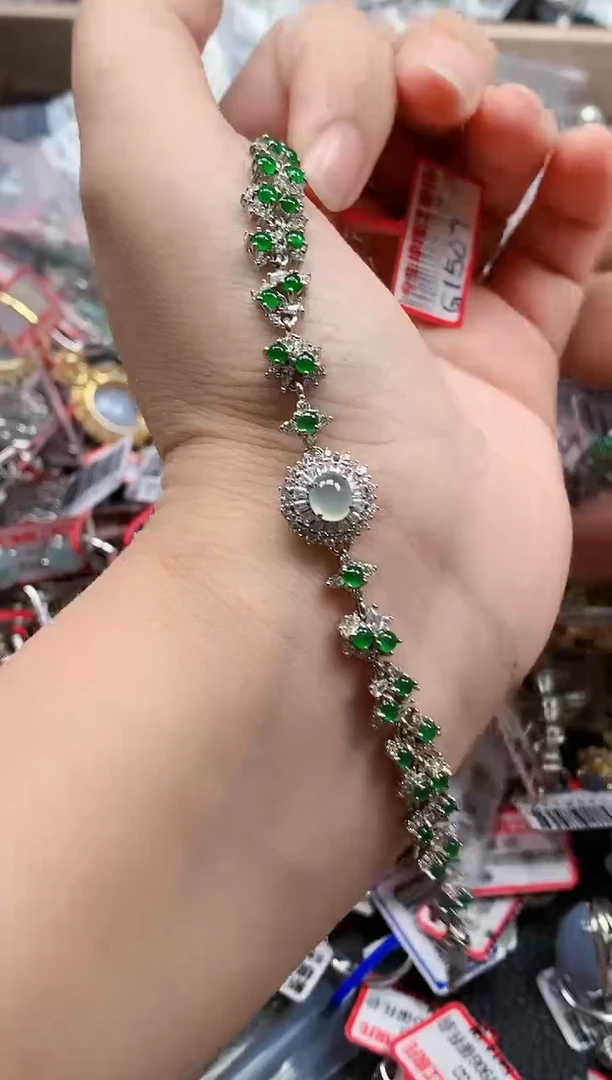 银S925镶嵌戒指翡翠天然A货缅甸翡翠