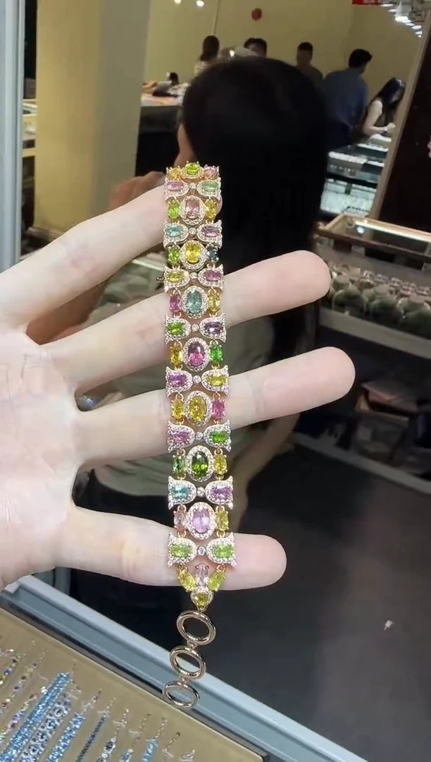 手链银S925镶嵌碧玺玫瑰庄园设计款多样性发