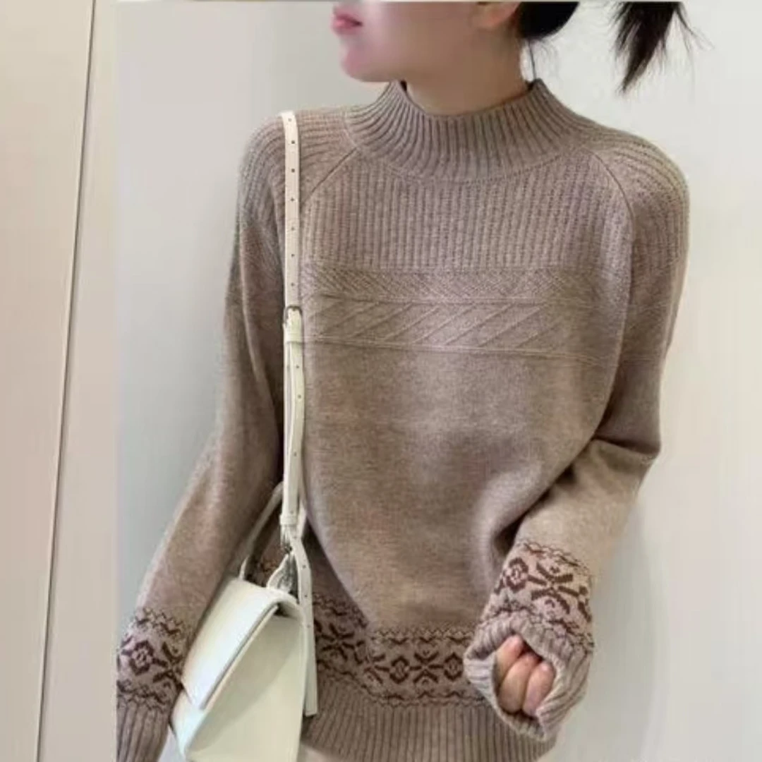 753#秋冬长袖针织衫半高领套头104