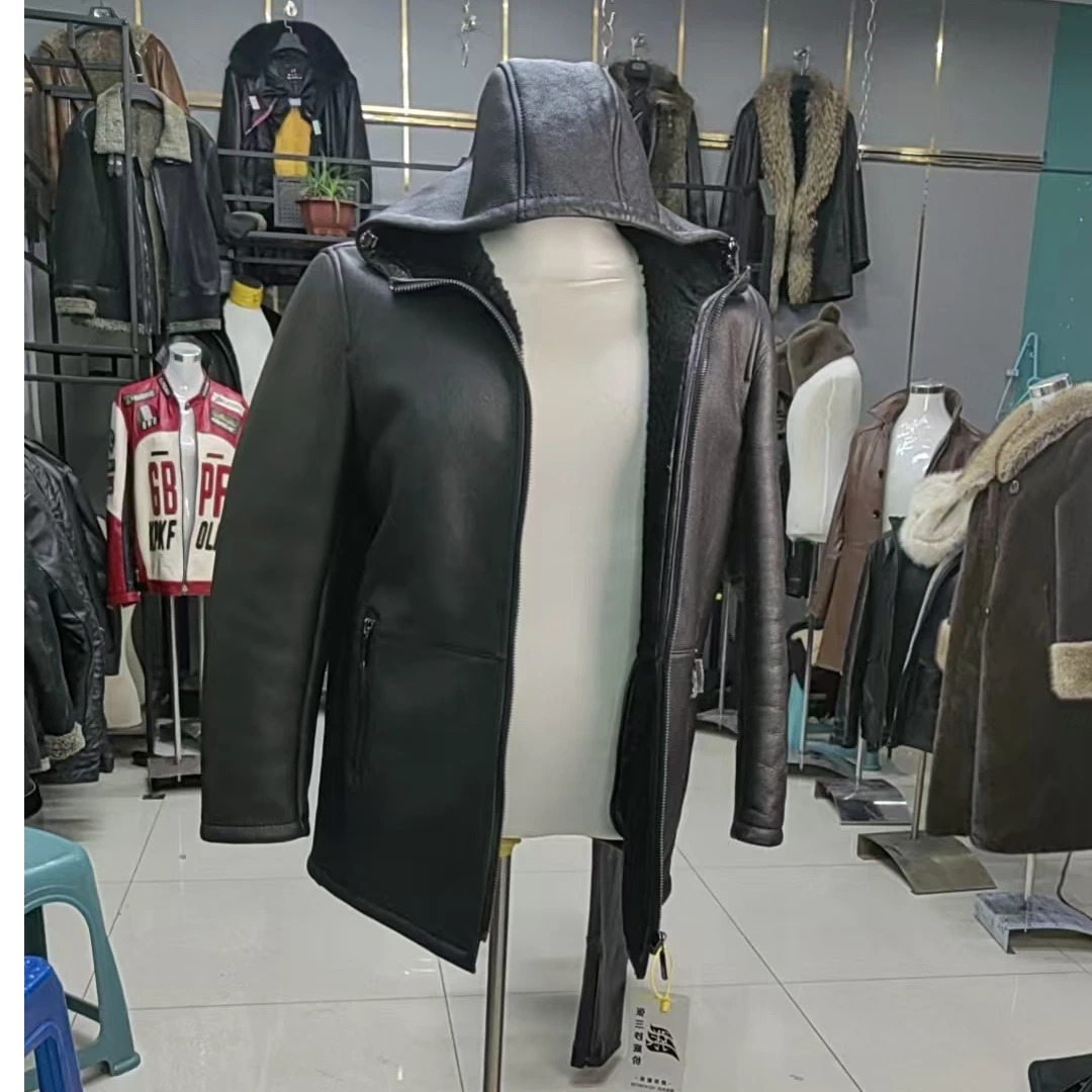 皮毛一体连帽款52号翻毛皮袖子跑色