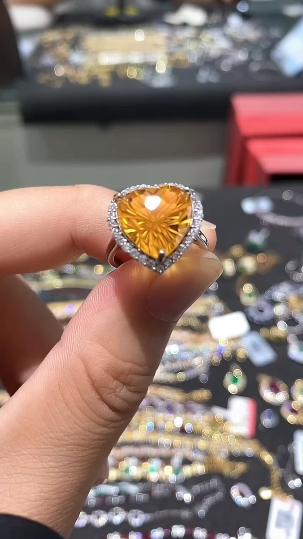 黄晶戒指银S925镶嵌戒指