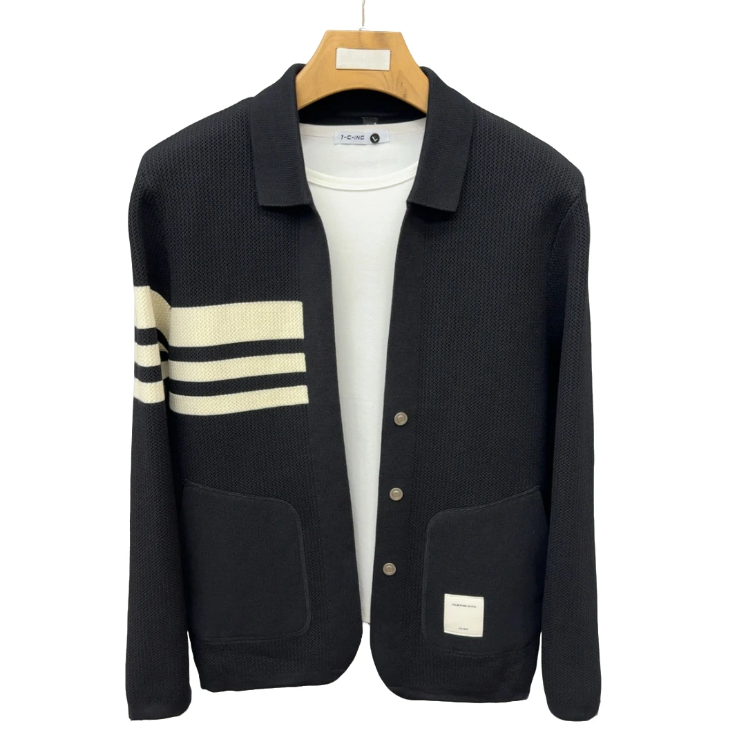 秋季新款2539男士休闲时尚百搭轻奢翻领针织开衫上衣外套