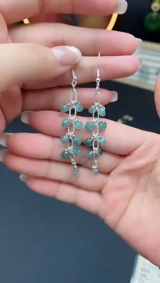 翡翠银S925镶嵌耳饰9110000