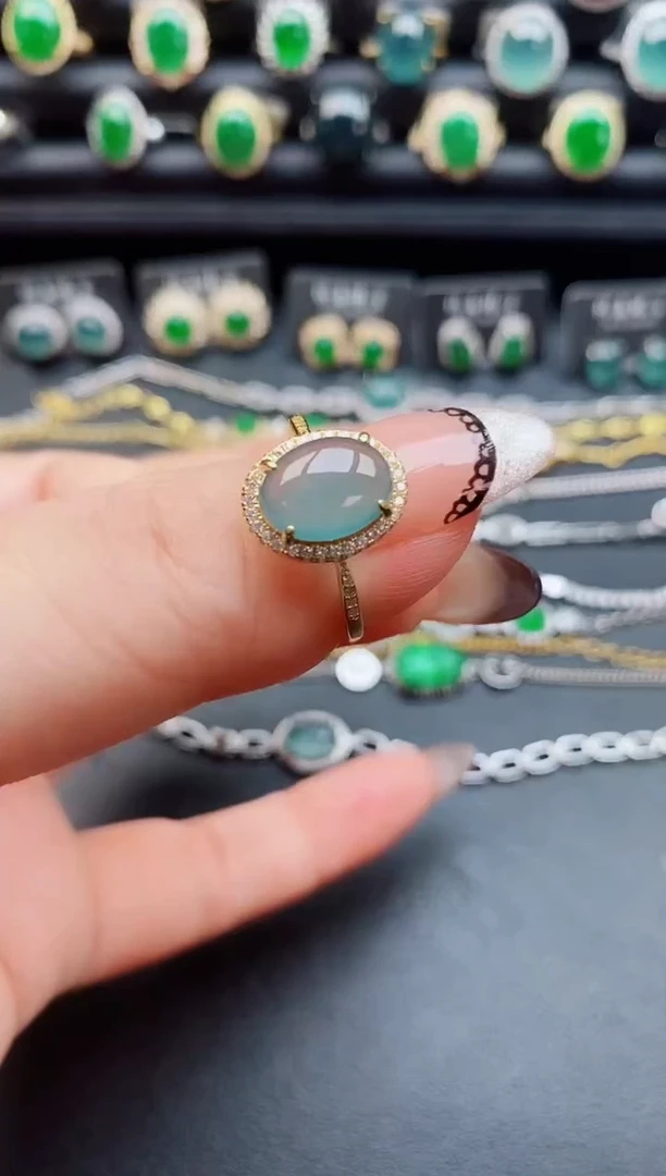 翡翠戒指银S925镶嵌0805