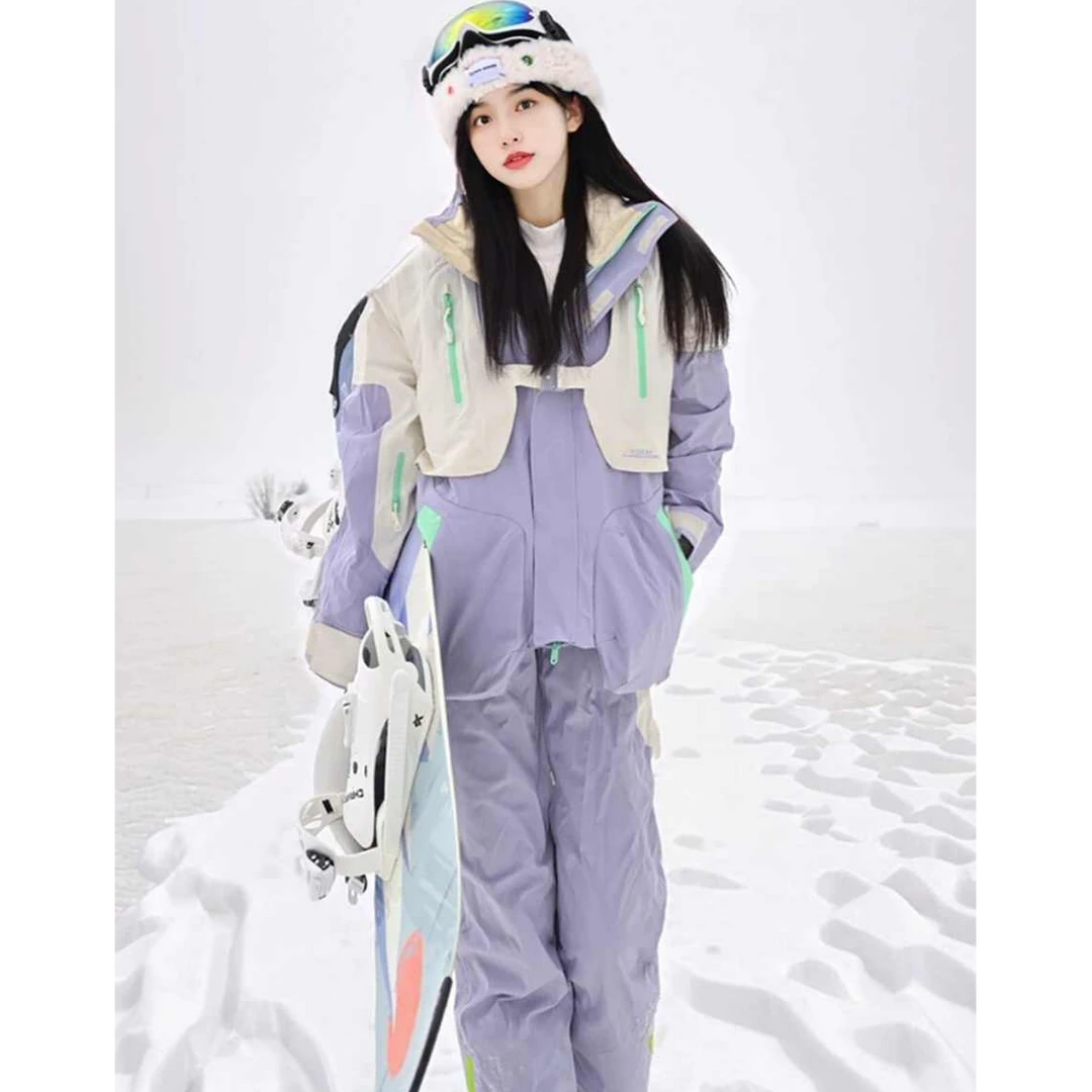 CaKm紫色滑雪服套装服装女新款小个子防风户外雪服上衣冬HUY496