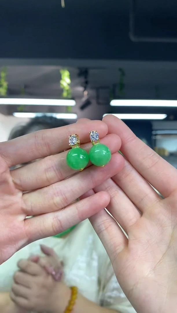 翡翠银S925镶嵌耳饰多样性发其一颜色微差