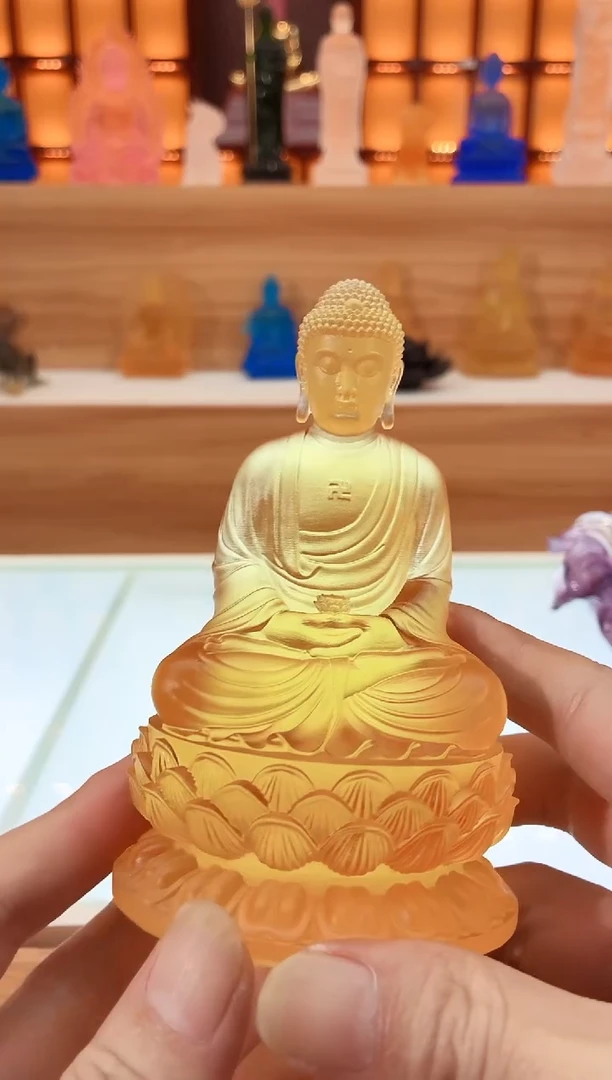 手工艺品琉璃琥珀色阿弥陀佛12公分