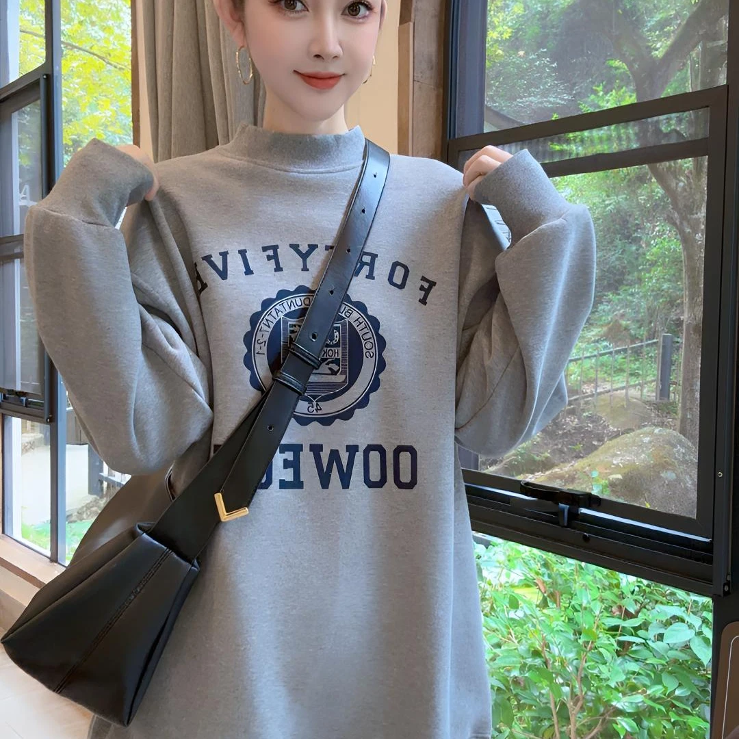Nalian/拿恋豆子优选-美式复古半高领字母加奥利绒卫衣  DZ99106