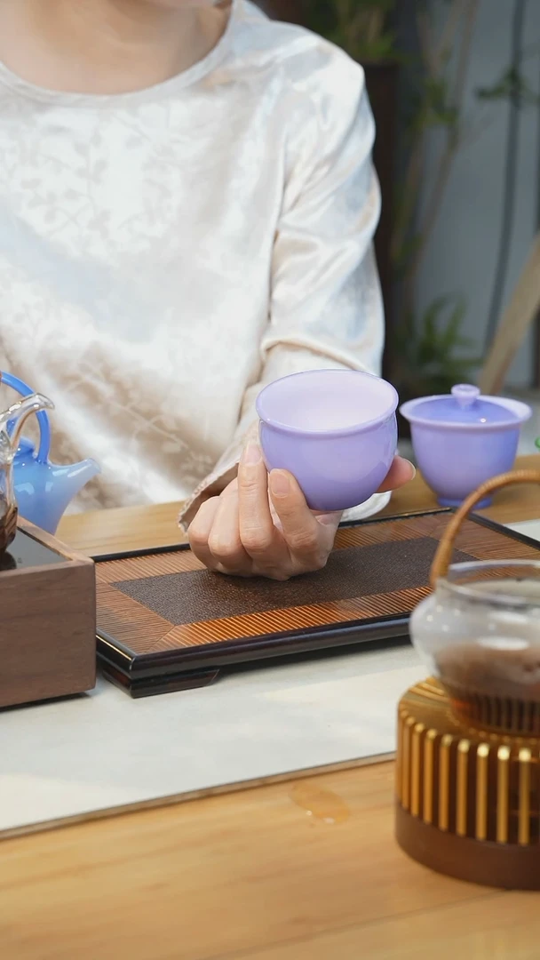玉见紫色双玉料高硼硅主人杯
