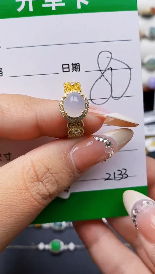 翡翠戒指银S925镶嵌2133